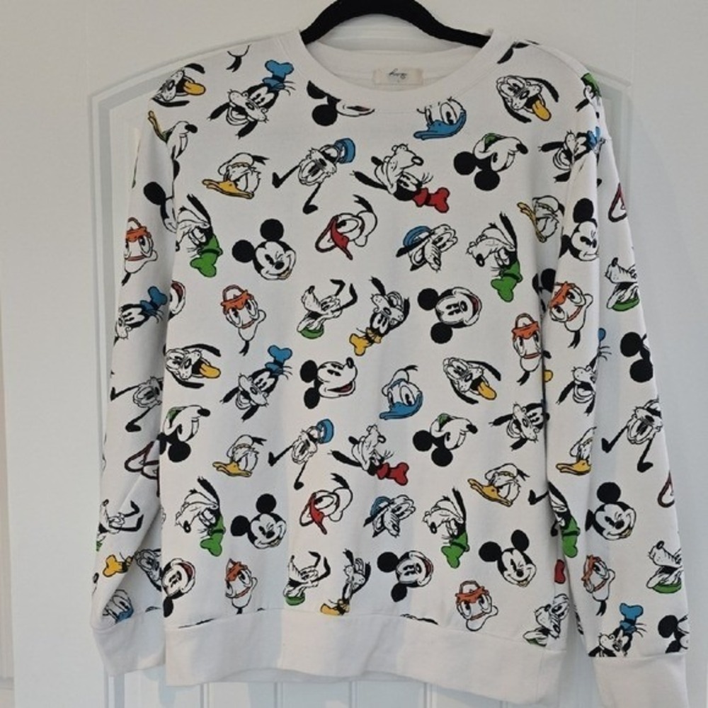 Retro Mickey & Co All Over Print White Crewnwck Sweatshirt L Disney Friends | L - Picture 6 of 6